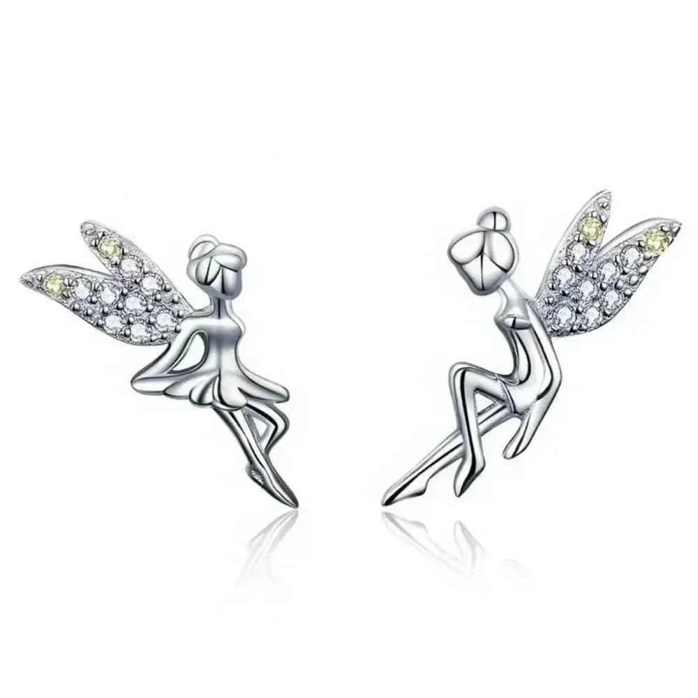 💥  Dainty White CZ Sweet Wing Fairies Stud Earrings for Women, GPMB1441